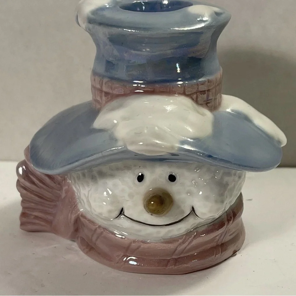 NEW SET OF 3 - Christmas Candle Holders Classic Noel Porcelain Snowmen Holiday - Picture 4 of 6